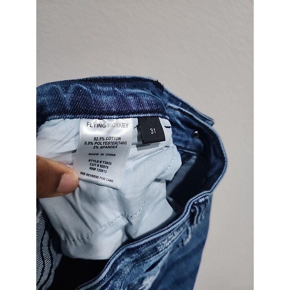 Flying Monkey Womens Jeans Skinny Low Rise Blue Denim Whiskering Stone Wash 31 - Picture 6 of 10